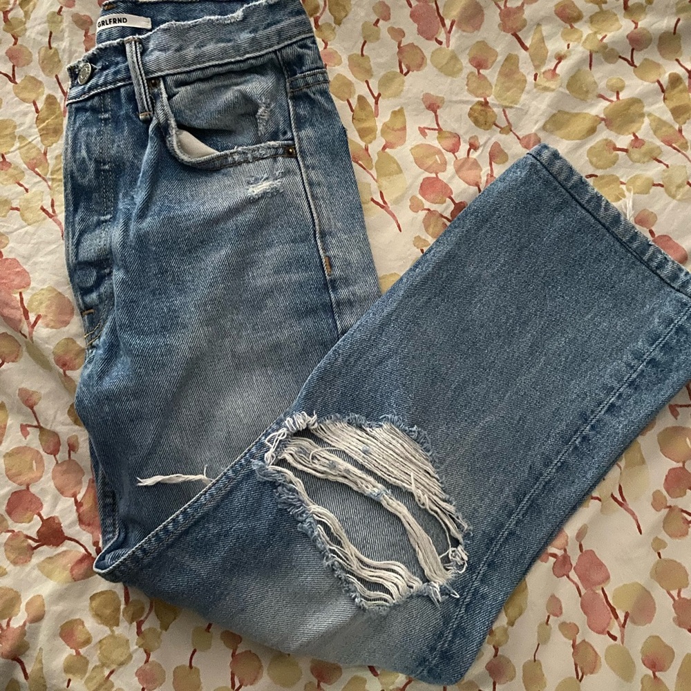 GRLFRND Linda High Rise Distressed Cropped Jeans